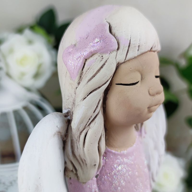 Růžový sádrový anděl Malgosia- 26 cm