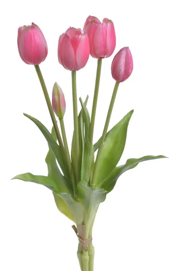Umělé tulipány gumové (latexové) růžové, 39 cm- svazek 5 ks