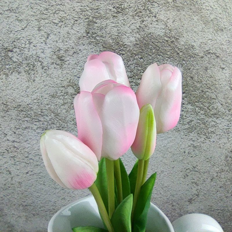 Gumové tulipány růžovobílé- 39 cm, svazek 5 ks