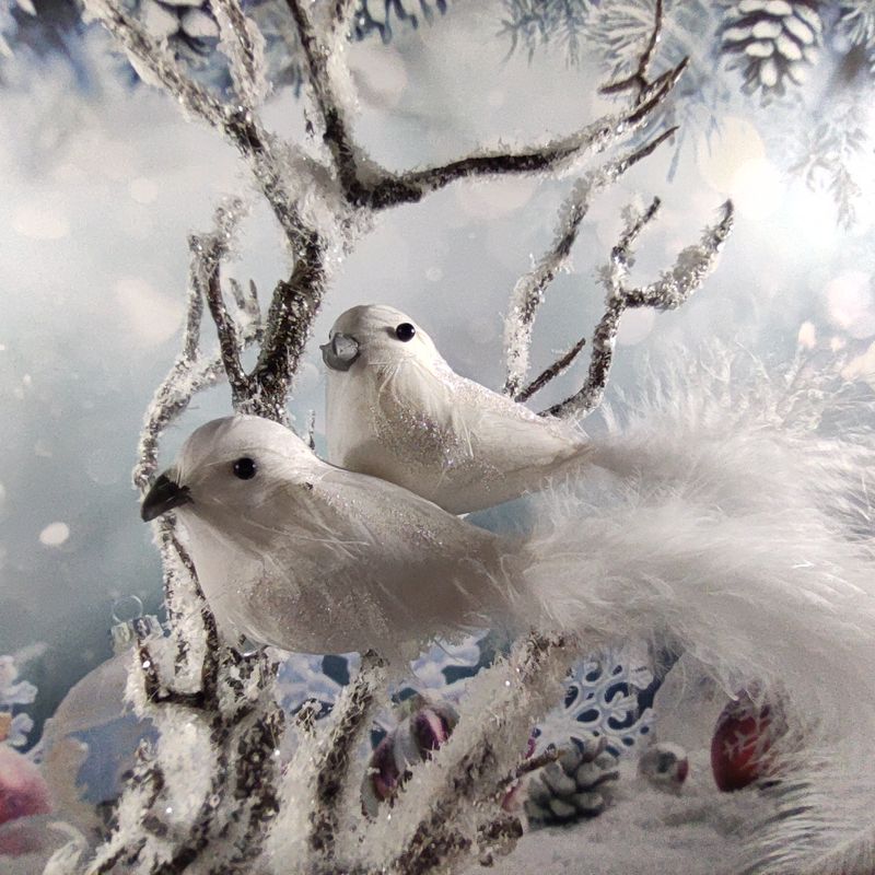 Dekorační ptáček na klipu- bílý, 15 cm- sada 2 ks