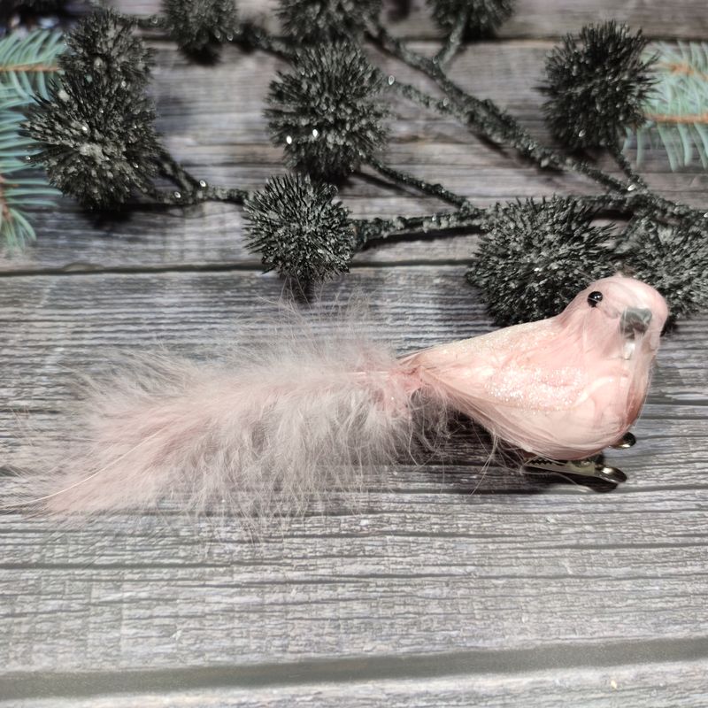 Dekorační ptáček na klipu- růžový, 15 cm- sada 2 ks