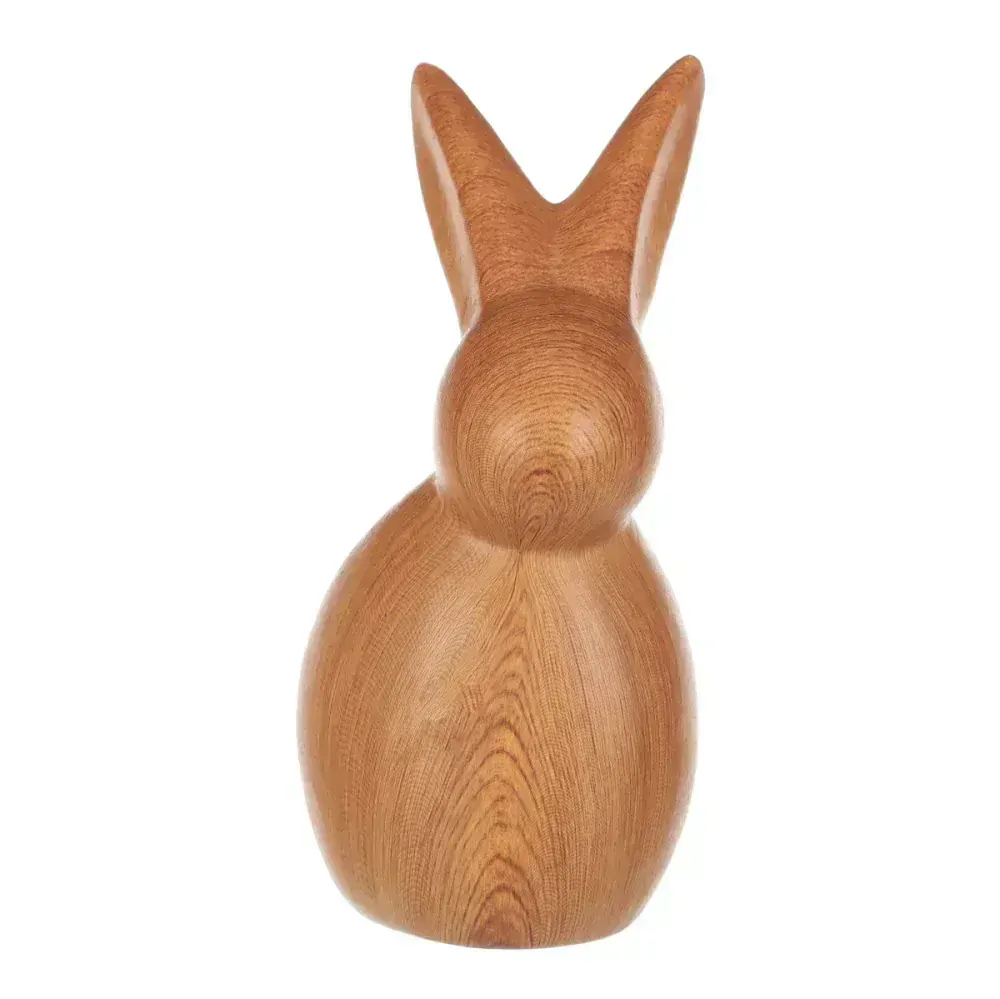 Dekorační keramický zajíček v dekoru dřeva- 13,5 cm