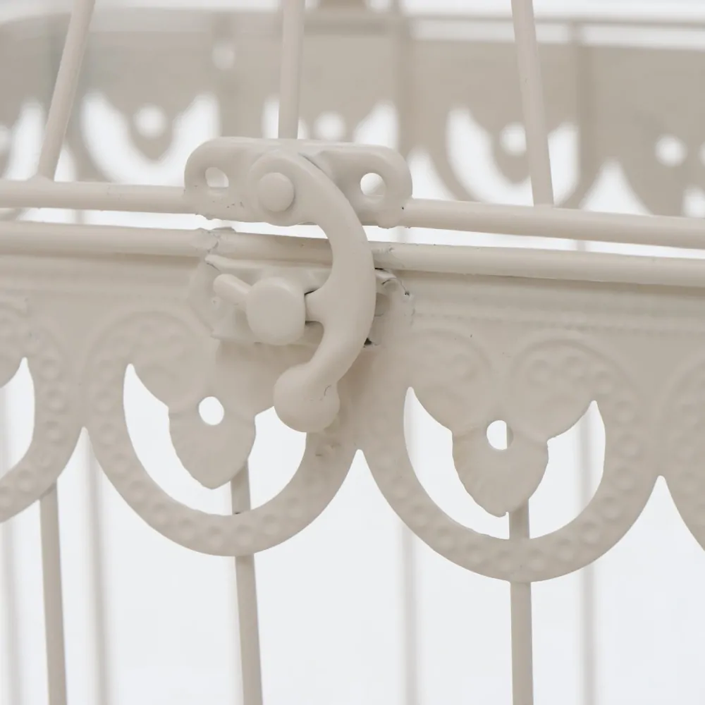 Dekorativní ptačí klec s ptáčkem, krémově bílá- 30 cm