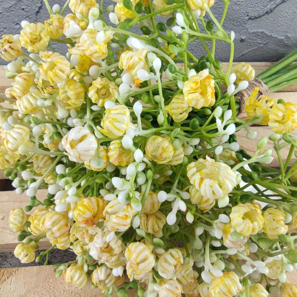 Umělá květina Gypsophila žlutá- nevěstin závoj, svazek 12 ks, 32 cm