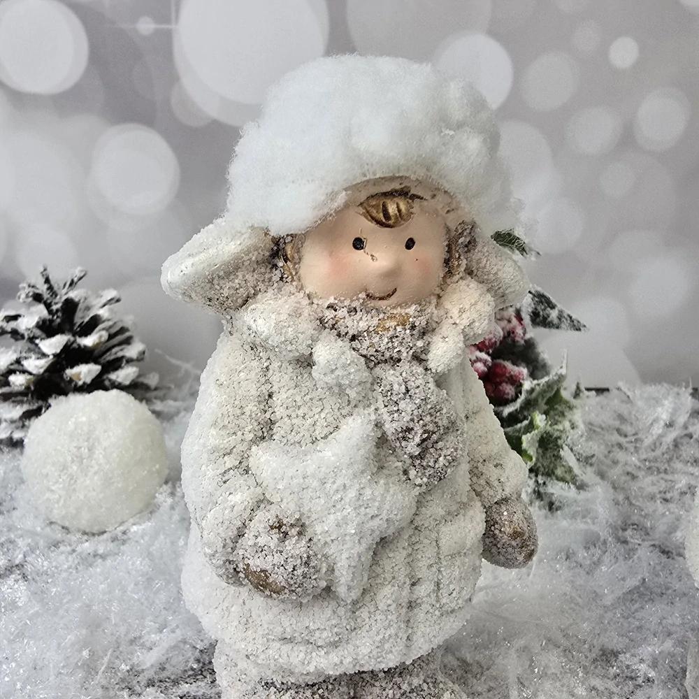 Figurky zimních dětí- zasněžené, sada 2 ks- 13 cm