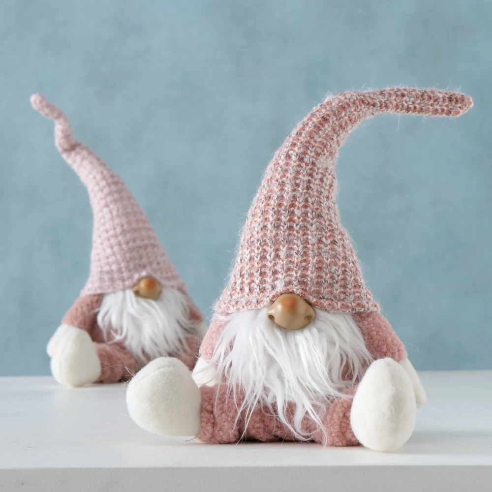 Vánoční figurka- sedící plyšový skřítek ve světle růžové čepici- 44 cm