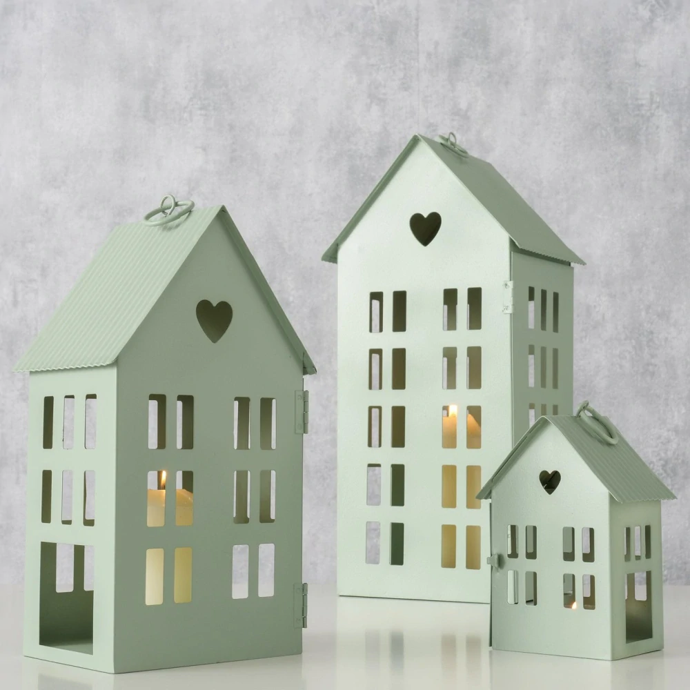 Kovová lucerna Alamo- domeček zelený mint- 13 cm