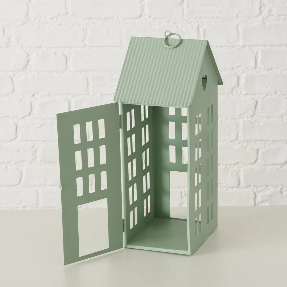 Kovová lucerna Alamo- domeček zelený mint- 35 cm