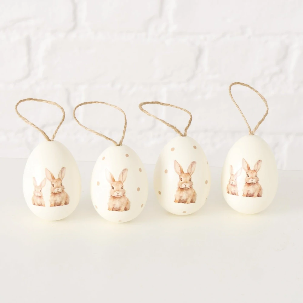 Velikonoční dekorační vajíčka s motivem zajíčků- 6 cm, sada 4 ks