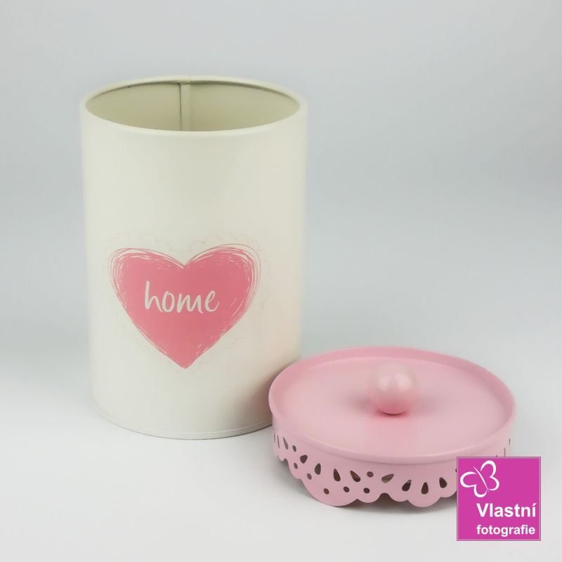 Plechová dóza bílá- Home 13 cm