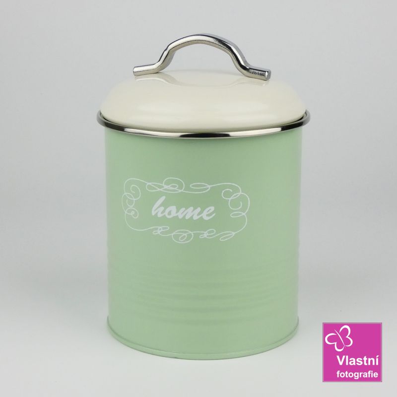 Plechová dóza zelená- mint Home, bílé víčko 17 cm