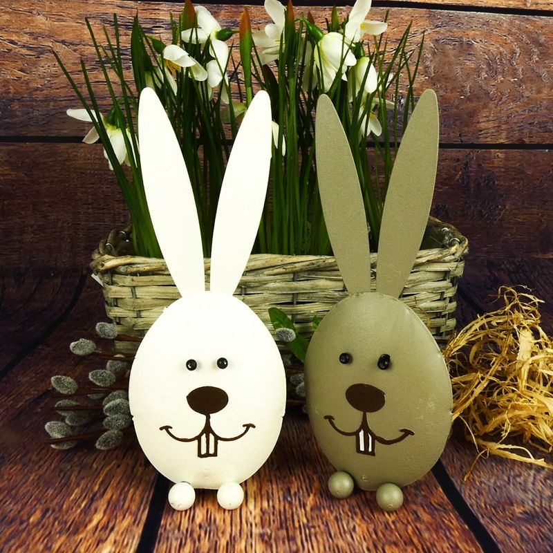 Dekorační kovový zajíc s dlouhýma ušima- hnědošedý, 20 cm