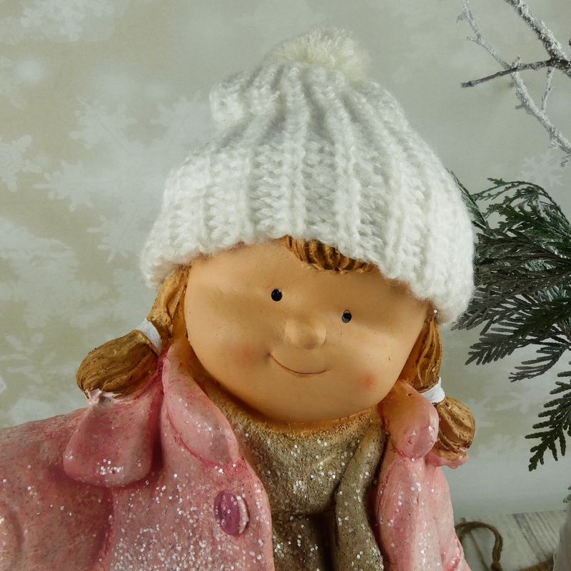 Vánoční figurka dítěte- velká holka v růžovém kabátku s lucernou, 48 cm