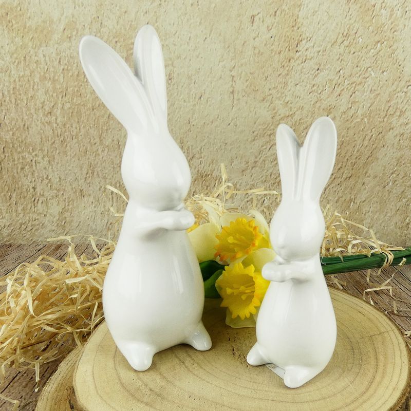 Porcelánový velikonoční dekorační zajíc se vztyčenýma ušima- 19 cm
