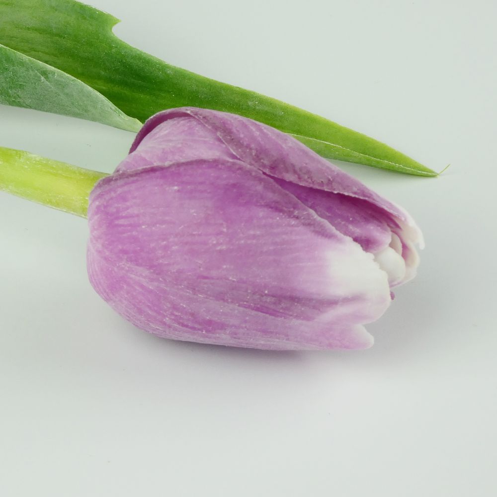 Umělý tulipán fialovo- bílý- 43 cm, č. 18