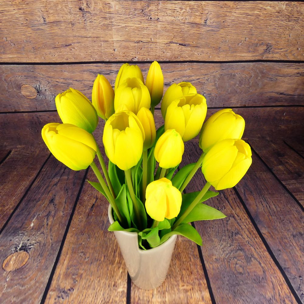 Umělé tulipány latexové- žluté, svazek 5 ks