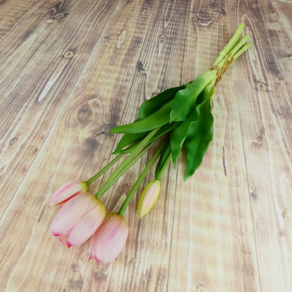 Umělé tulipány gumové- růžové, svazek 5 ks