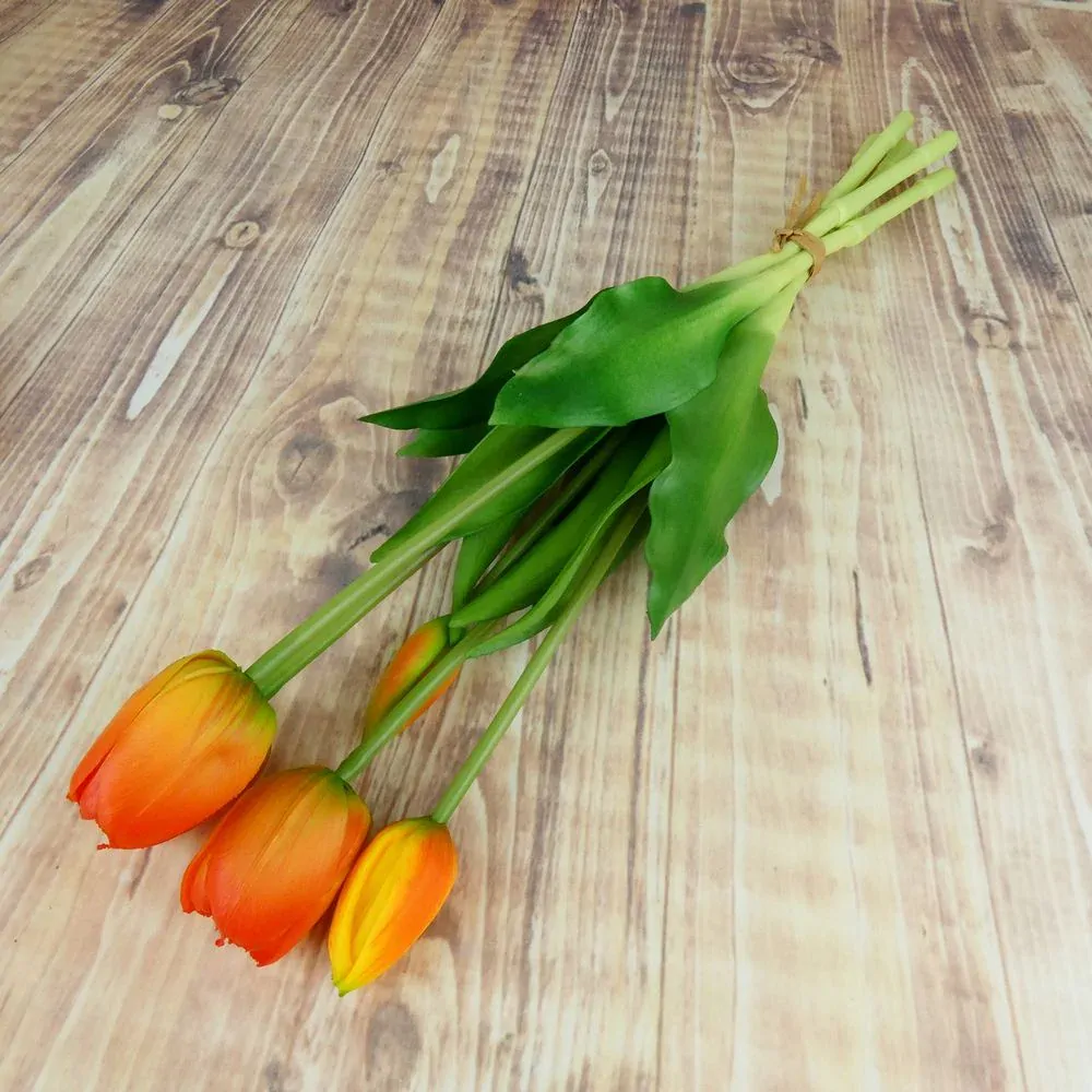 Umělé tulipány gumové- oranžové, svazek 5 ks