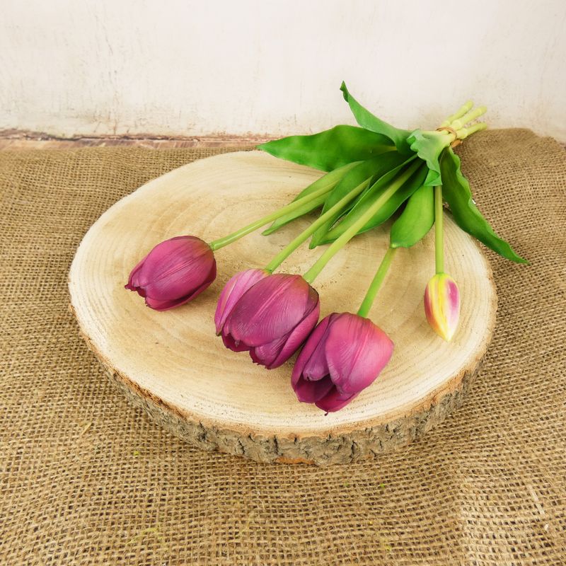Umělé tulipány gumové- purpurové, svazek 5 ks