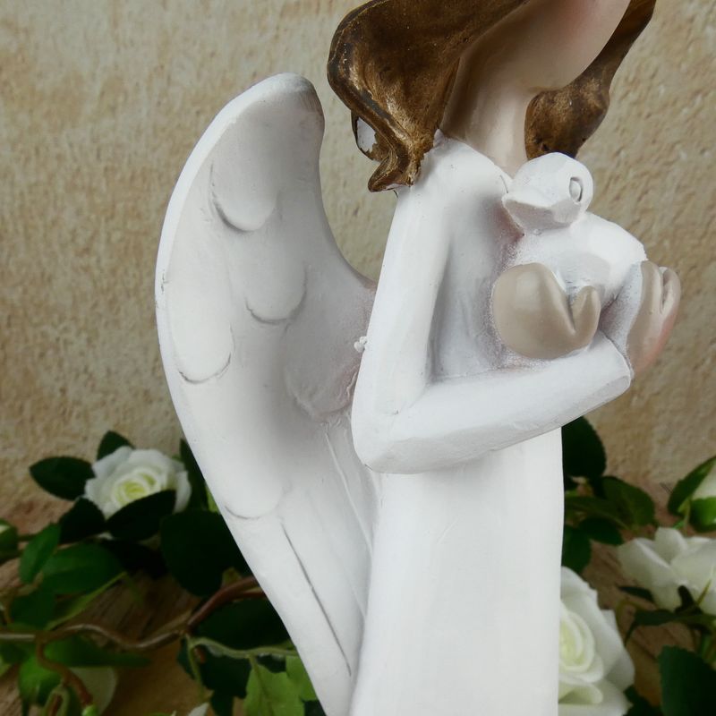 Bílý anděl s ptáčkem- 25 cm