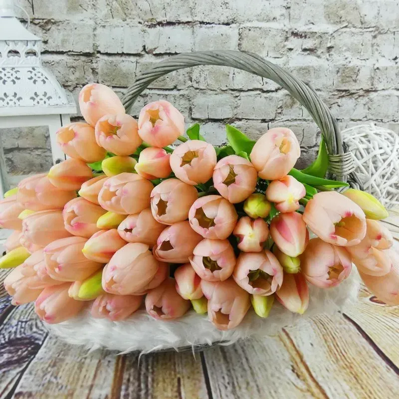 Umělé tulipány gumové (latexové) světle růžové, 39 cm- svazek 5 ks