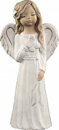 Bílý sádrový anděl Malgosia s motýlkem- 26 cm