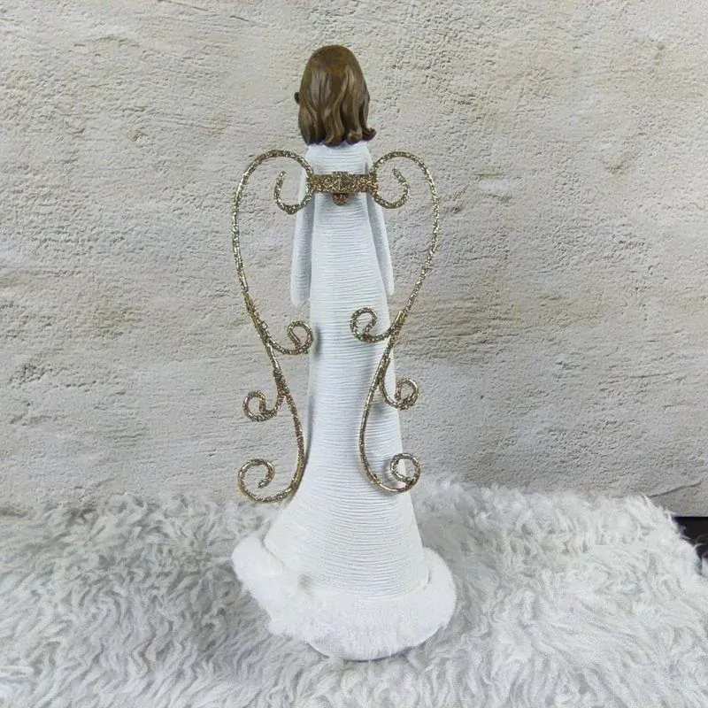 Bílý anděl se sundavacími kovovými křídly- 30 cm