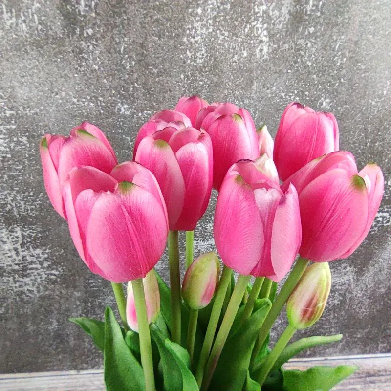 Umělé tulipány gumové (latexové) růžové, 39 cm- svazek 5 ks