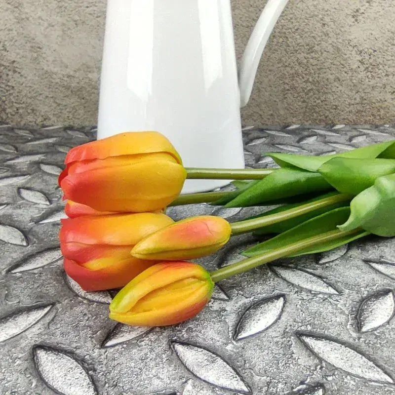 Gumové tulipány oranžové- 39 cm, svazek 5 ks