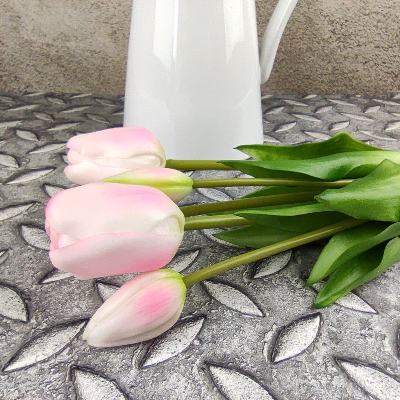 Gumové tulipány růžovobílé- 39 cm, svazek 5 ks
