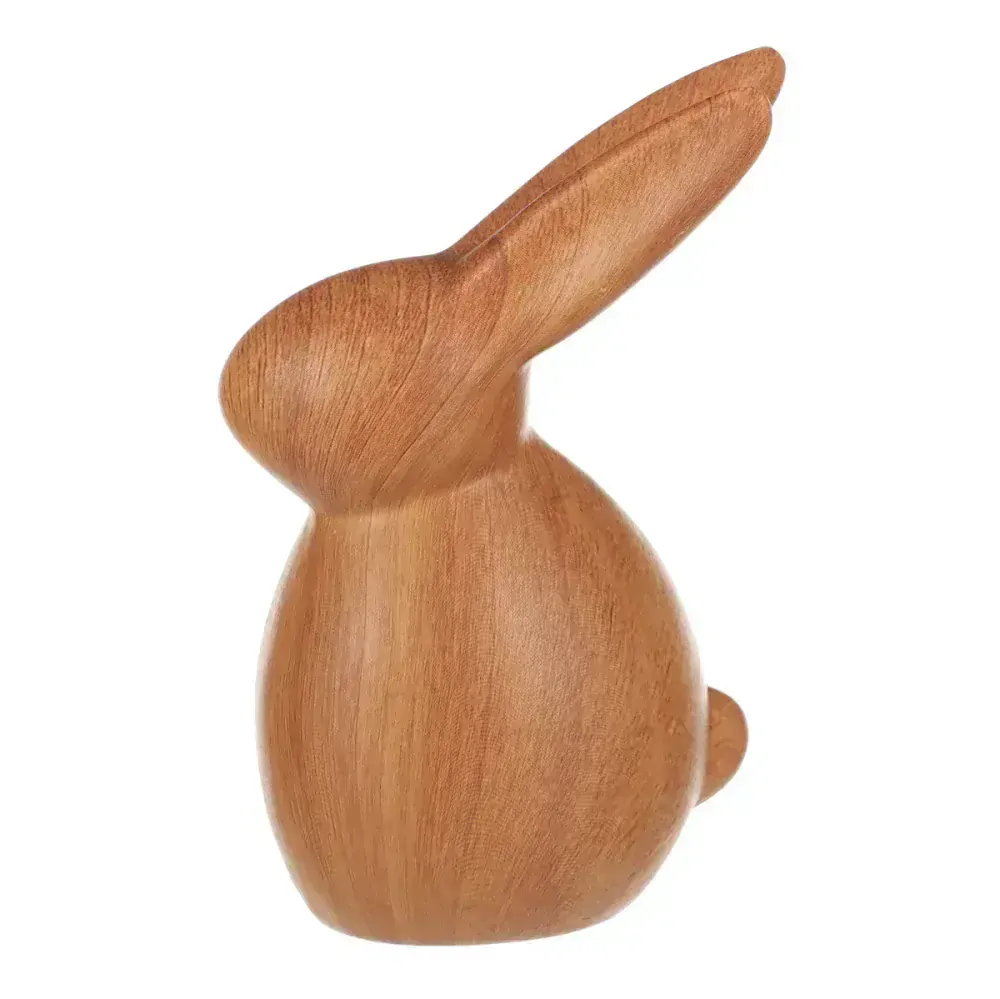 Dekorační keramický zajíček v dekoru dřeva- 13,5 cm