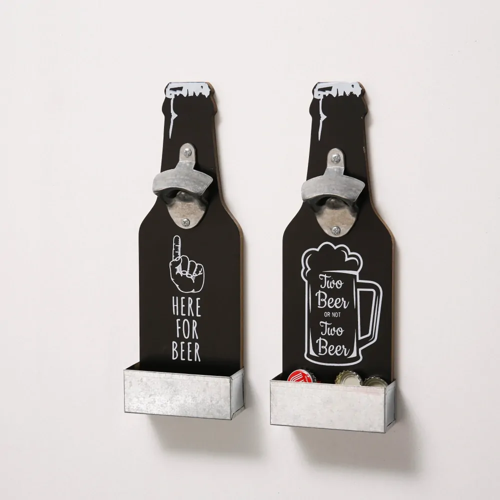 Nástěnný otvírák na láhve se zásobníkem, černý- motiv ruka- 29,5 cm