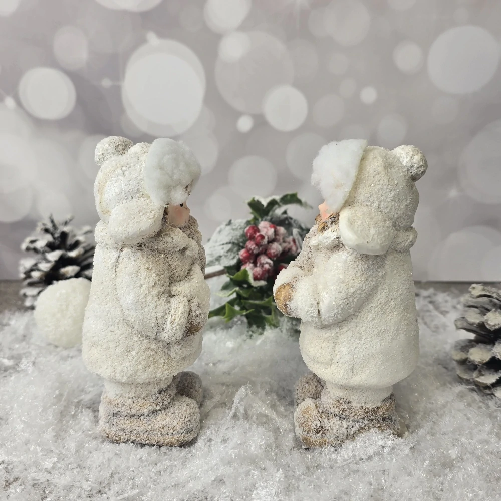 Figurky zimních dětí- zasněžené, sada 2 ks- 13 cm
