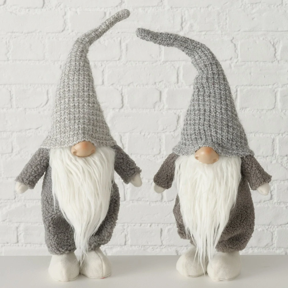 Vánoční figurka- stojící plyšový skřítek v šedé čepici- 50 cm