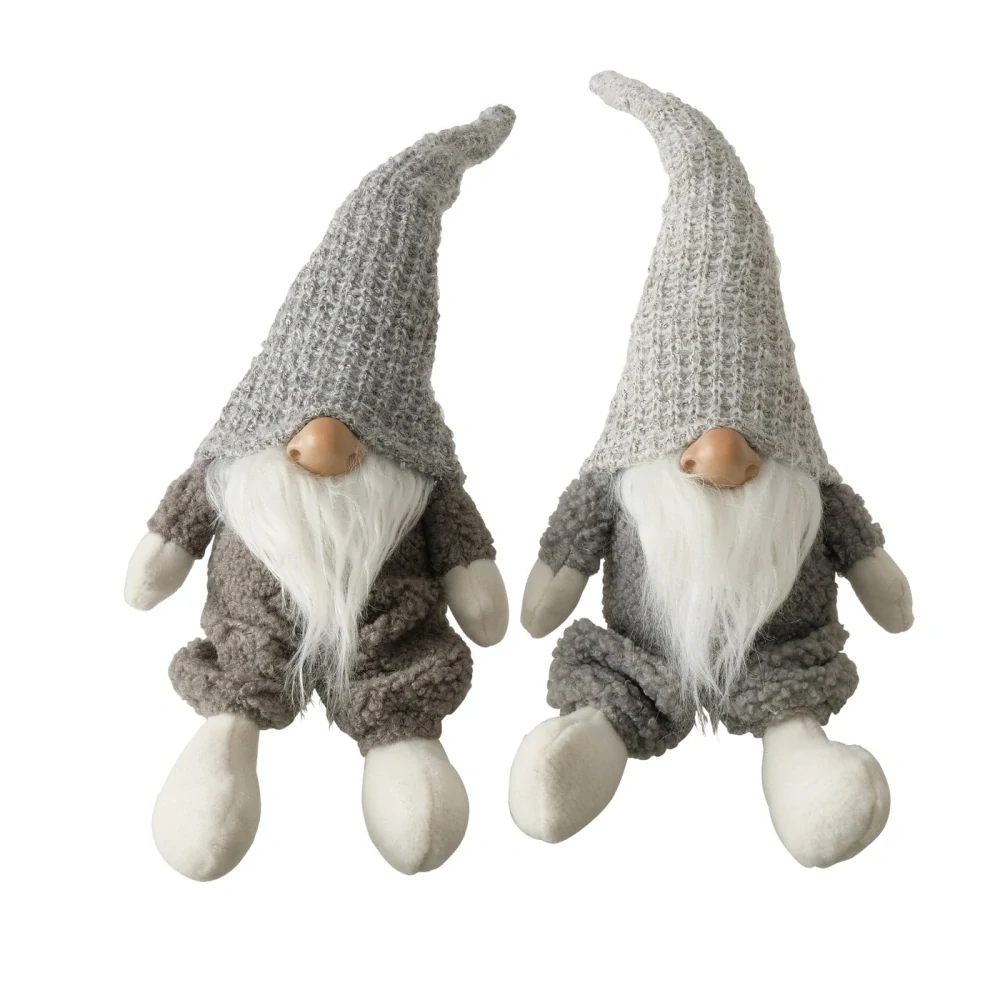 Vánoční figurka- sedící plyšový skřítek v šedé čepici- 44 cm