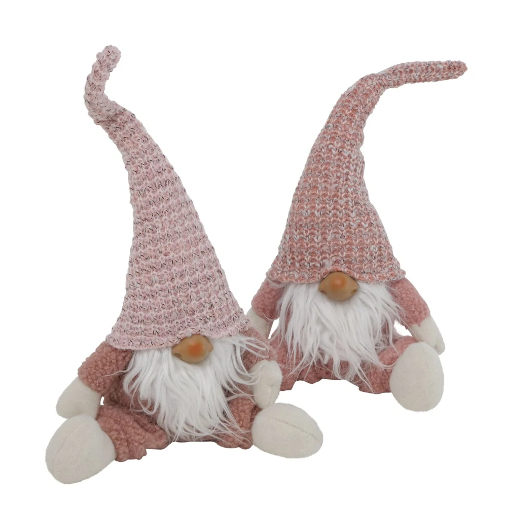 Vánoční figurka- sedící plyšový skřítek ve světle růžové čepici- 44 cm