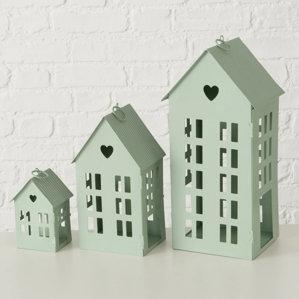Kovová lucerna Alamo- domeček zelený mint- 24 cm