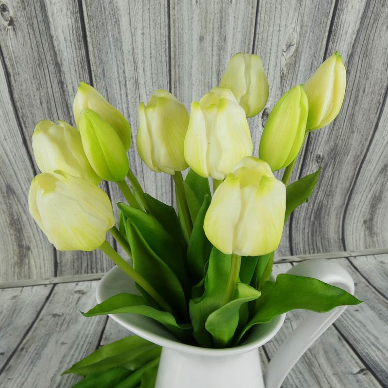 Umělé tulipány latexové krémovo- zelené, svazek 5 ks