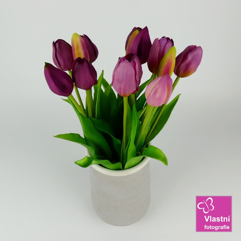 Umělé tulipány latexové tmavě fialové, svazek 5 ks