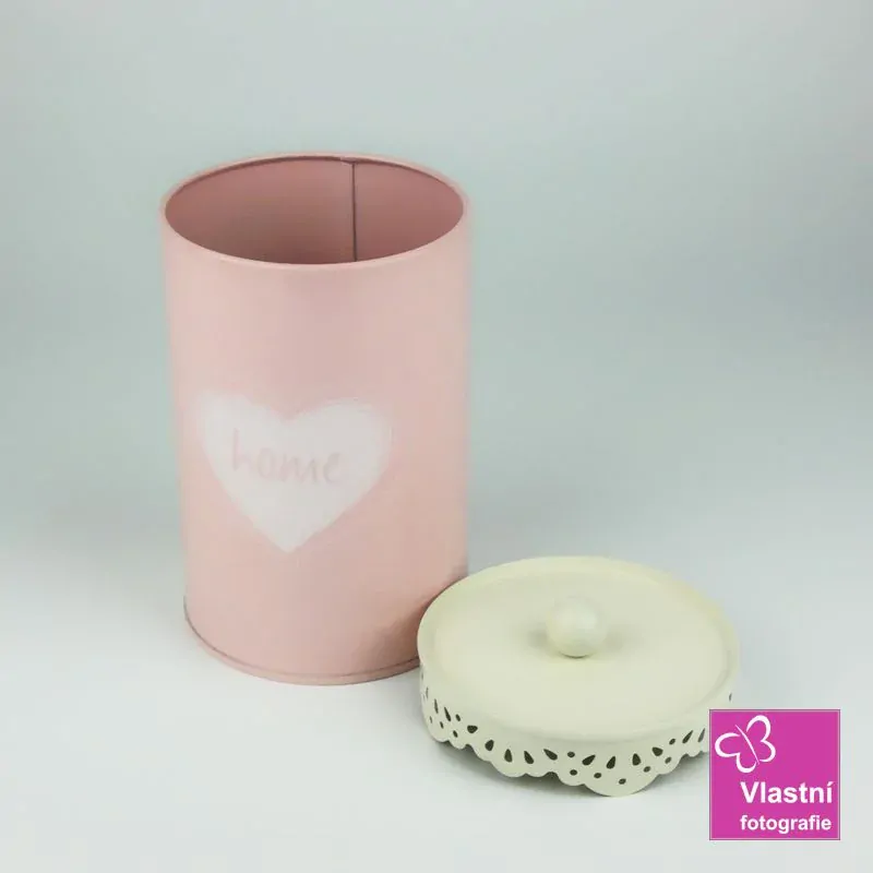 Plechová dóza růžová- Home 13 cm   