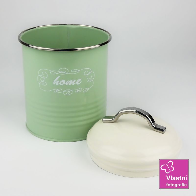 Plechová dóza zelená- mint Home, bílé víčko 17 cm