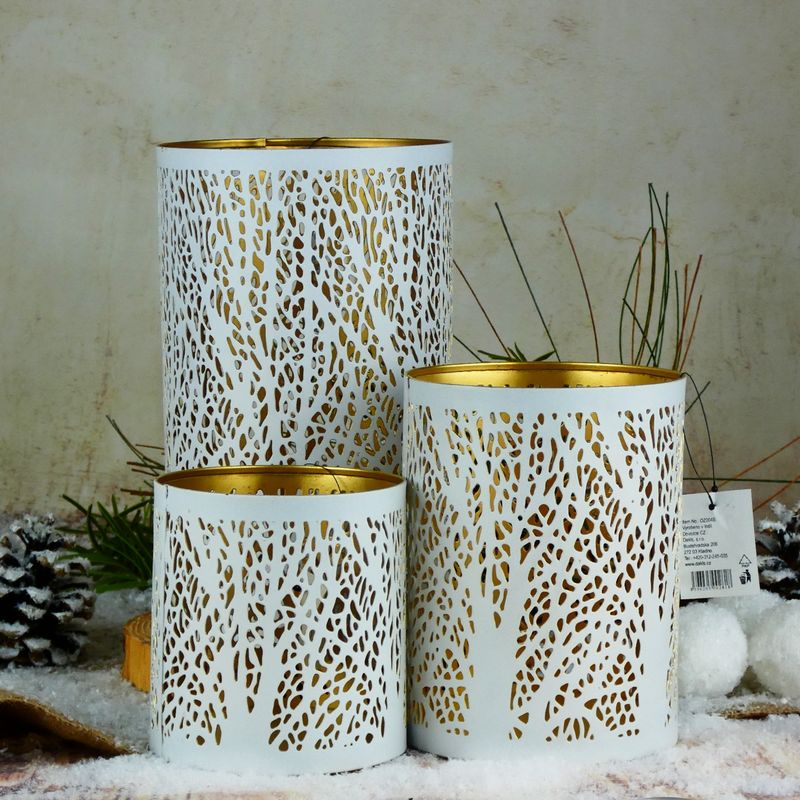Moderní kovový svícen, válec- bílý se zlatým vnitřkem, 14 cm