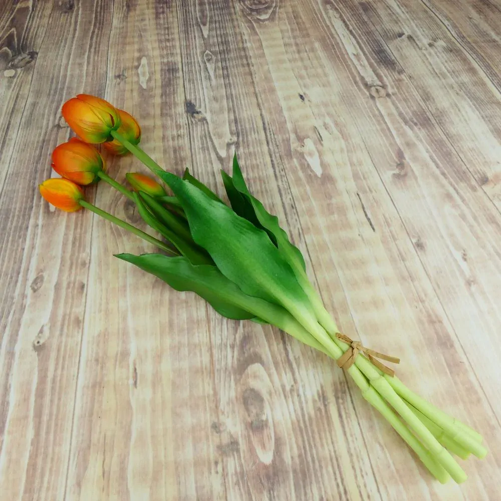 Umělé tulipány gumové- oranžové, svazek 5 ks