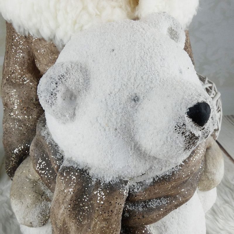Vánoční figurka dítěte- velká holka v hnědém třpytivém kabátku s medvědem, 42 cm