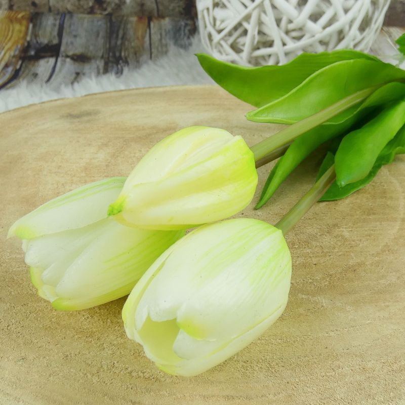 Umělé tulipány latexové krémově bílé, 39 cm- svazek 3 ks