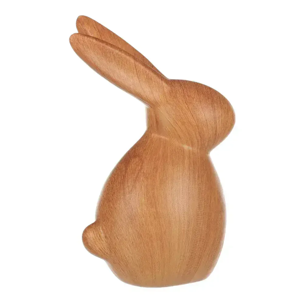 Dekorační keramický zajíček v dekoru dřeva- 13,5 cm