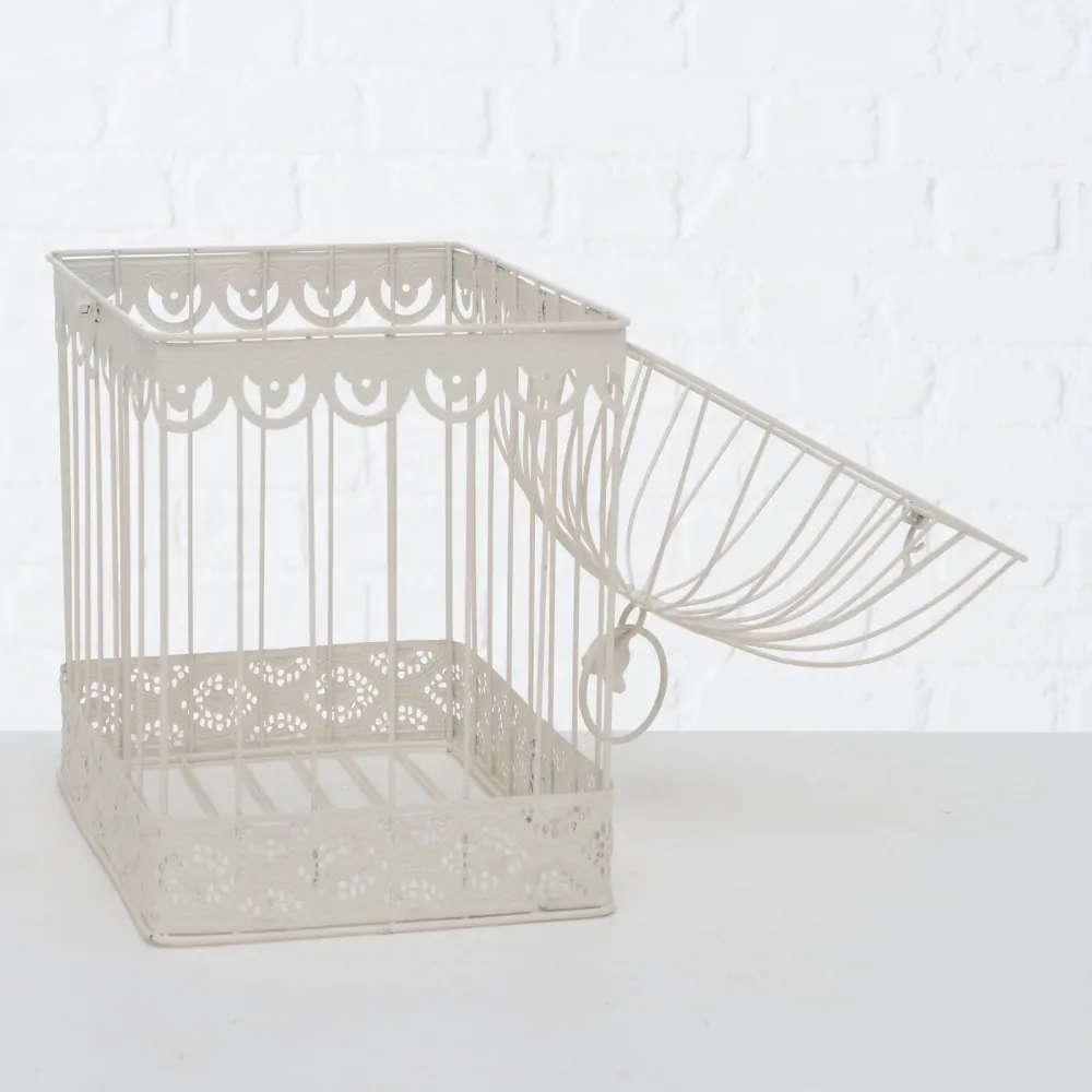 Dekorativní ptačí klec s ptáčkem, krémově bílá- 30 cm