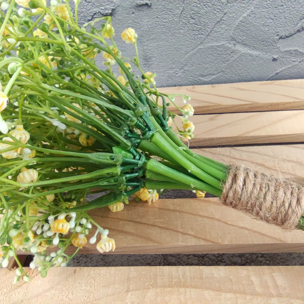 Umělá květina Gypsophila žlutá- nevěstin závoj, svazek 12 ks, 32 cm