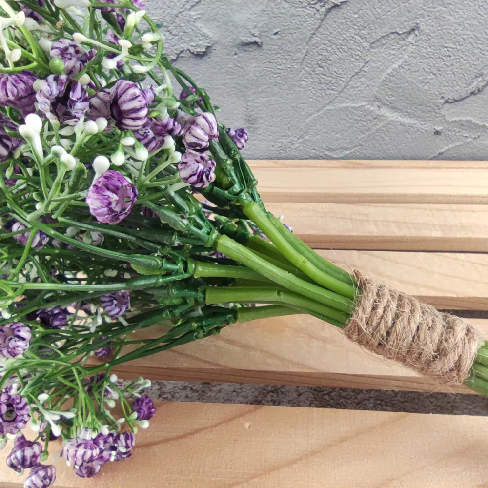 Umělá květina Gypsophila fialová- nevěstin závoj, svazek 12 ks, 32 cm