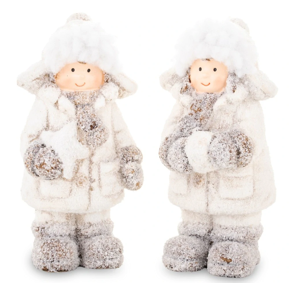 Figurky zimních dětí- zasněžené, sada 2 ks- 13 cm